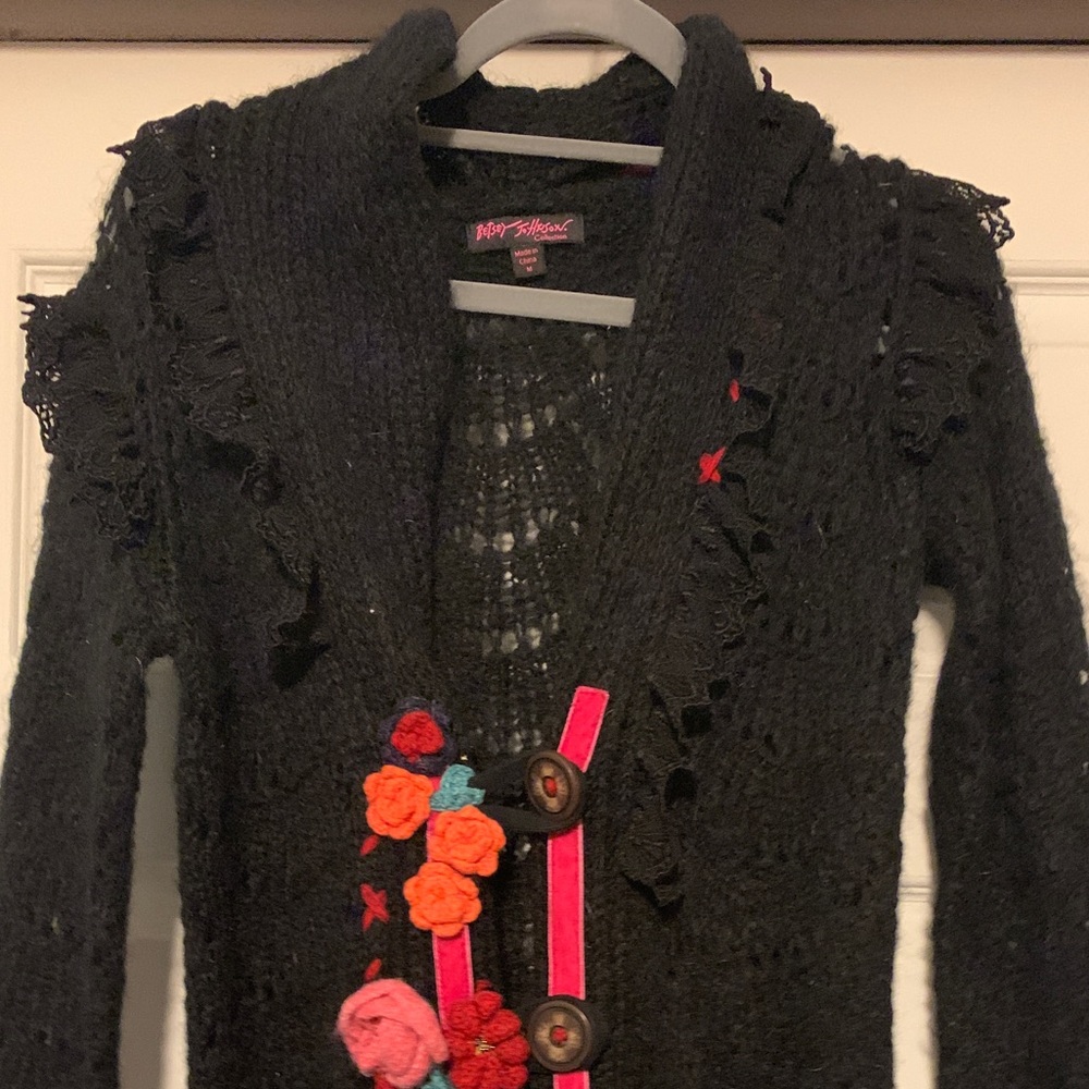 Vtg Betsey Johnson RUNWAY mohair lace ruffle sweater 90s cardigan anthro UO flor - Picture 5 of 11
